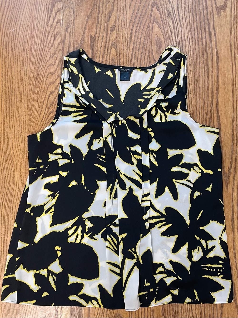 Ann Taylor Black, Cream & Yellow Floral Sleeveless Top